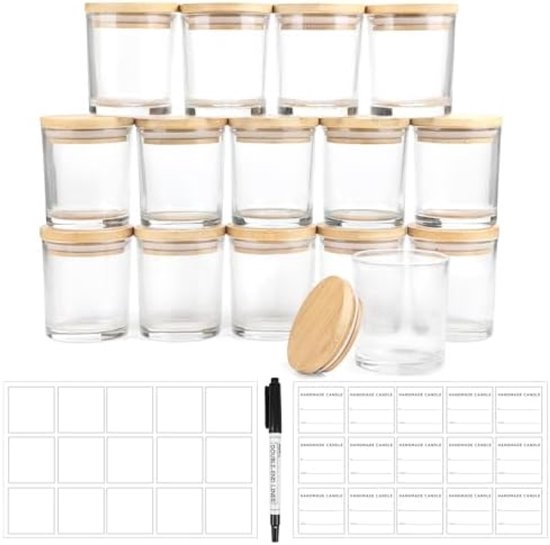 Winter Shore 170 ml Glazen Kaarsen Potten met Deksels [15 Pak] - Matte Lege Kaarsenpotten voor Kaarsmaken - Containers voor DIY Kunst & Hobby - Bevat 15 Label Stickers, 15 Blanke Labels, 1 Pen