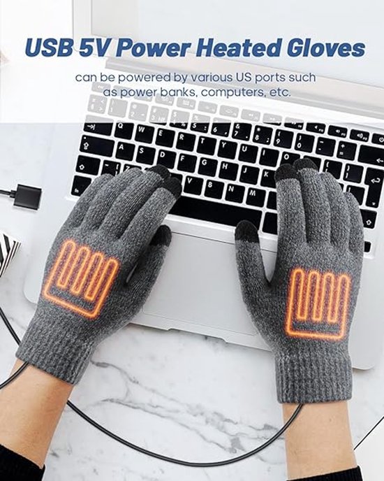 Gants Chauffants USB Électriques – 3 Températures Réglables, Tactiles, Tricot Pelucheux, Pour Homme Femme Hiver Ski Bureau Maison