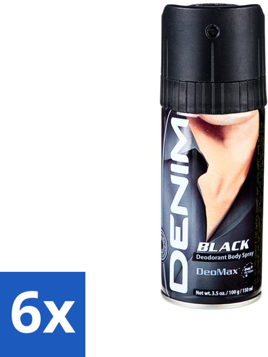 6 x Denim - Deodorant Aerosol - Black Geur - Voor Mannen - 150 ml - Deodorant Spray Mannen - Deodorant Spray - Deodorant Spray 150 Ml - Deodorant Spray Denim Black - Deodorant Spray Langdurige Frisheid