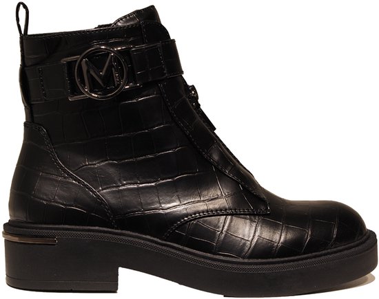 Bottines noires à imprimé crocodile, fermeture éclair et boucle, avec logo M.