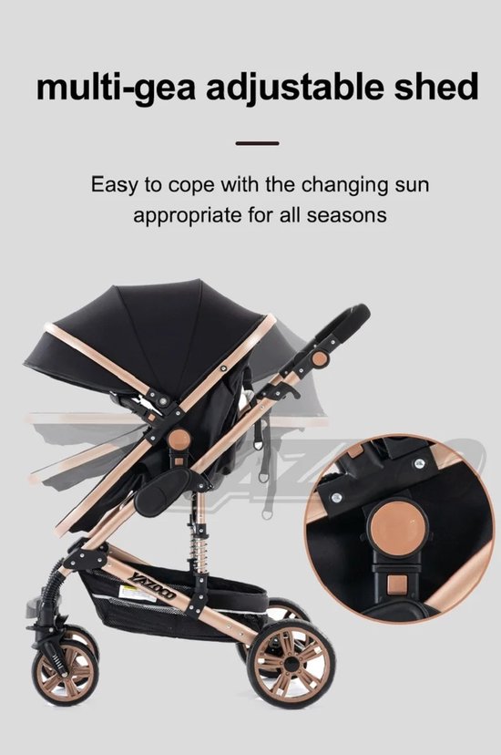 Aafinity - Luxe Kinderwagen 3 in 1 - Wandelwagen - Autostoeltje - Buggy - Aluminium Frame - Opvouwbaar - 0-36 Maanden - Khaki van Merkloos — afbeelding 2