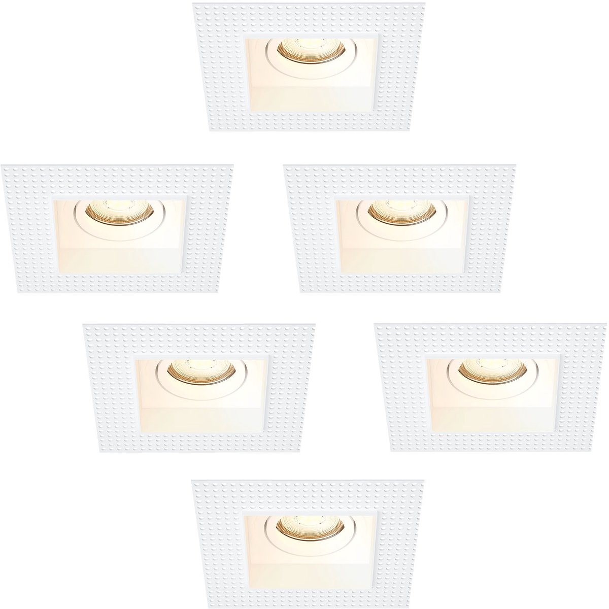 Ledvion – 6x Trimless LED Inbouwspot Vierkant 130x130mm – Wit – Dimbaar – Kantelbaar – GU10 – 2700K – 3W – IP20