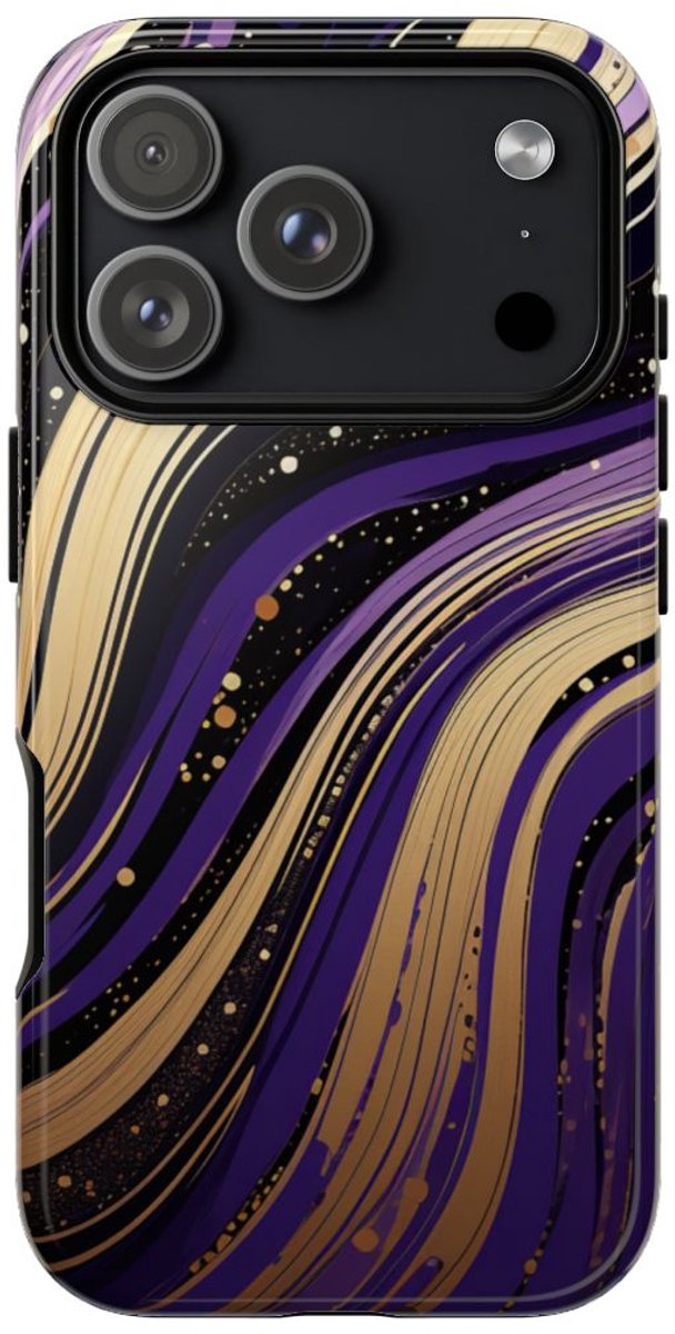 Paarse en Gouden Abstracte Krullen – Telefoonhoesje Geschikt voor iPhone 17 Pro
