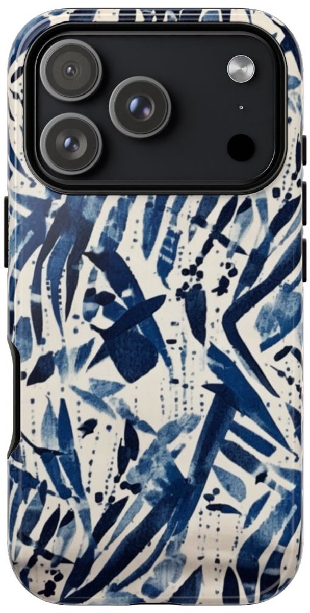 Blauw Abstract Penseelstrepenpatroon – Telefoonhoesje Geschikt voor iPhone 17 Pro