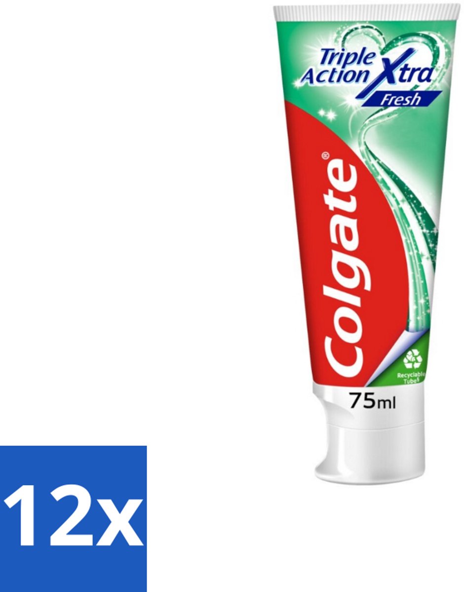 12 x Colgate Tandpasta Triple Action Extra Fresh 75 ml - Tandpasta - Gaatjes - Tanden - Frisse Adem - Witte Tanden
