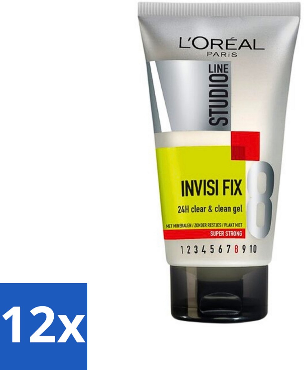 12 x L'Oréal Studio Line Invisi Fix 24H Clear & Clean Gel Super Strong 150 ml - Invisi Fix 24h - Super Sterke Fixatie - Gel - Haarfixatie - Haarstyling