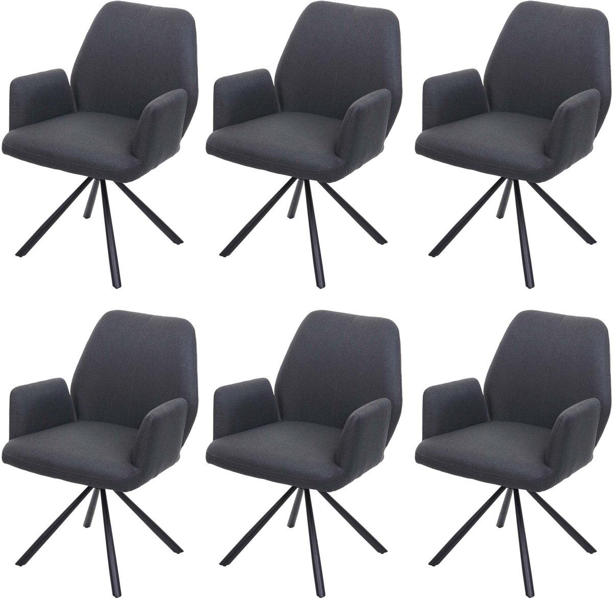 MCW Set van 6 eetkamerstoelen MCW-H71, keukenstoel, stoel met rugleuning, draaibaar, automatische positie, stof/textiel, staal ~ donkergrijs