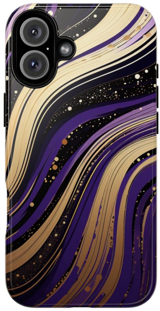 Paarse en Gouden Abstracte Krullen – Telefoonhoesje Geschikt voor iPhone 16 Plus
