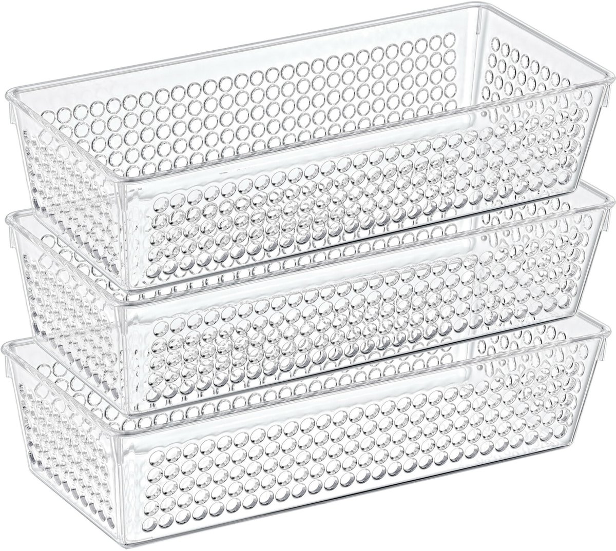Storage Solutions Organizer/opbergmandje - 3x - kunststof - transparant - 1.9L - 26 x 11 x 6 cm