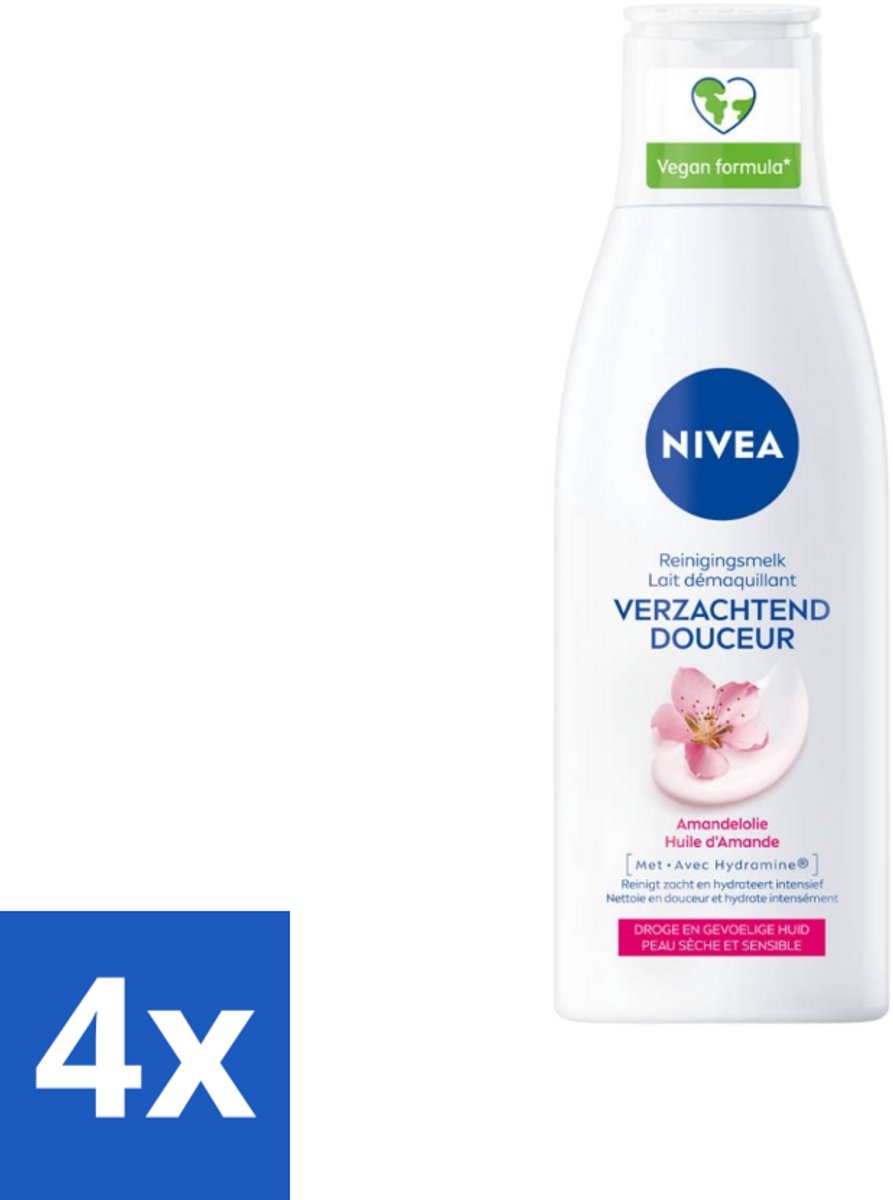 4 x Nivea - Gezichtsreiniger - Droge en Gevoelige Huid - Amandelolie - Hydramine - 200 ml - Gevoelige Huid - Droge Huid - Gezichtsreiniger - Amandelolie - Hydramine