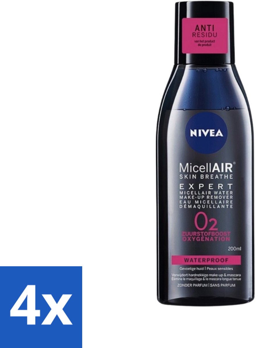 4 x Nivea - Expert Make-up Remover - Micellair Water - Gezichtsreinigingsmiddel - 200 ml - Make-up Remover - Micellair Water - Gezichtsreinigingsmiddel - Waterproof Make-up - Mascara Verwijderen