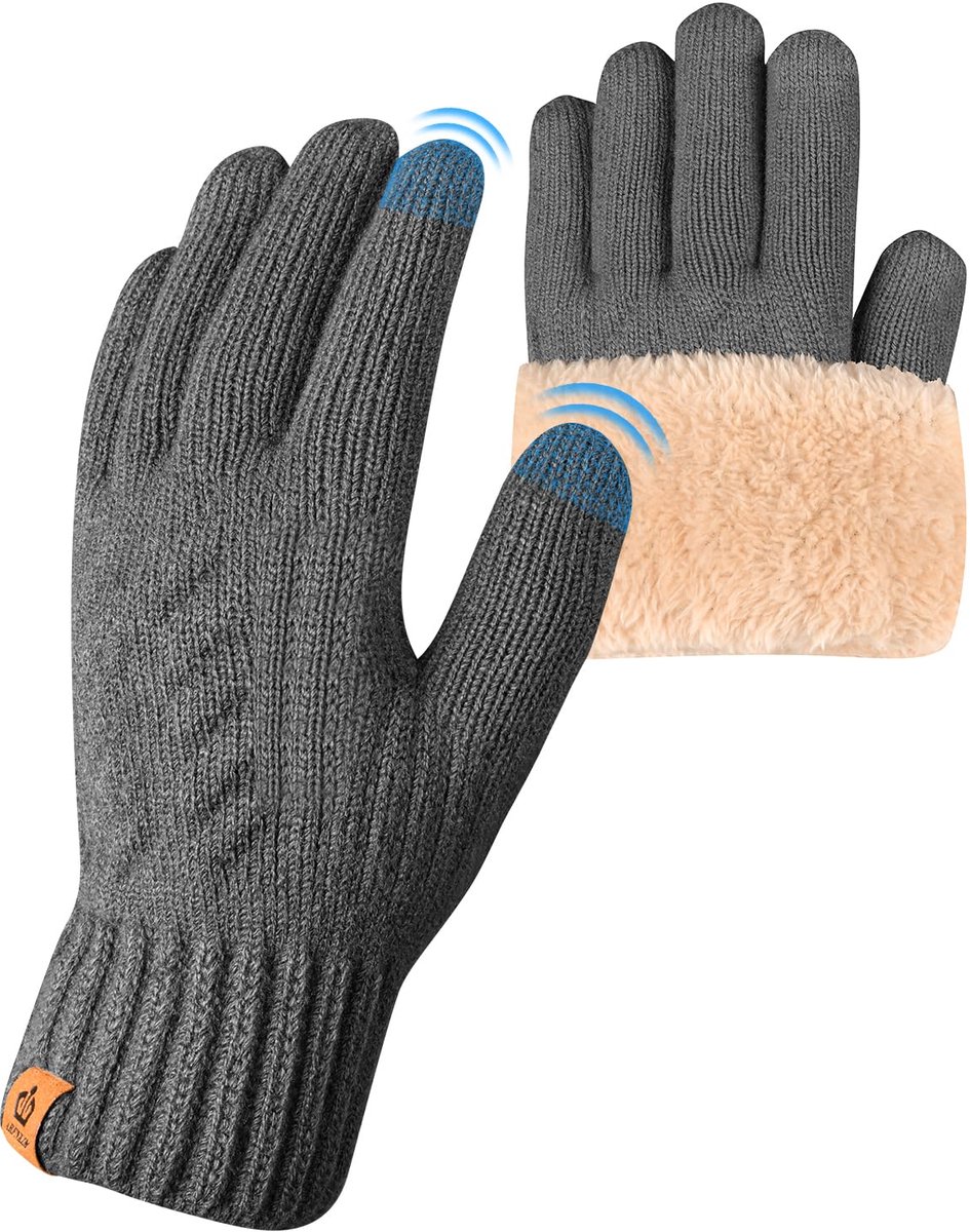 Geweo Handschoenen Winter - Warme Handschoenen Heren Dames - Fleece Voering Gebreide gloves winter - Grijs - One size