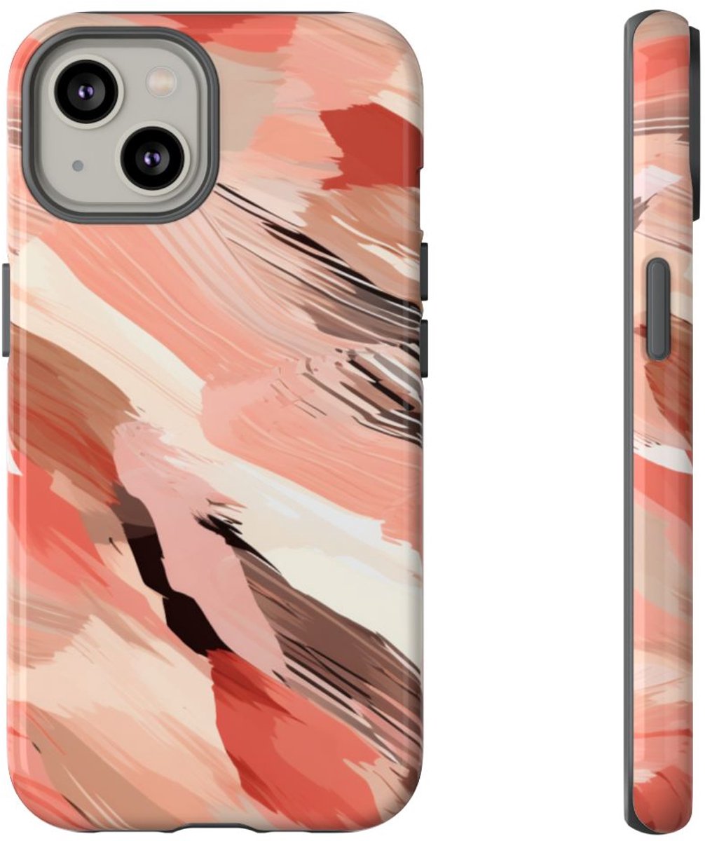 Abstracte Koraalkleurige Penseelstreken – Telefoonhoesje Geschikt voor iPhone 14
