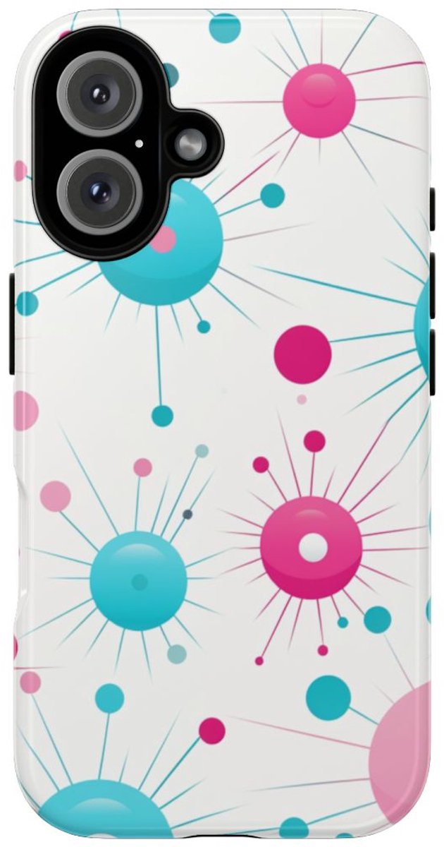 Retro Atomisch Patroon in Roze en Turquoise – Telefoonhoesje Geschikt voor iPhone 16