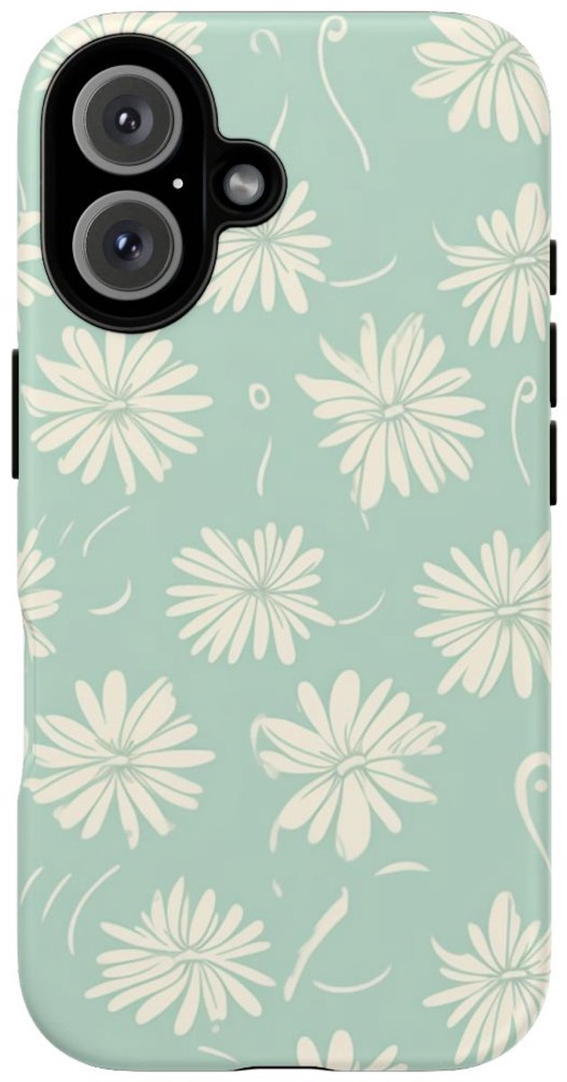 Eenvoudig Witte Madeliefjes op Pastelblauw – Telefoonhoesje Geschikt voor iPhone 16