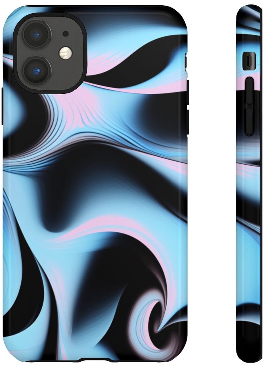 Blauw-Roze Abstracte Swirl – Glanzend Stevig Hoesje Geschikt voor iPhone 11