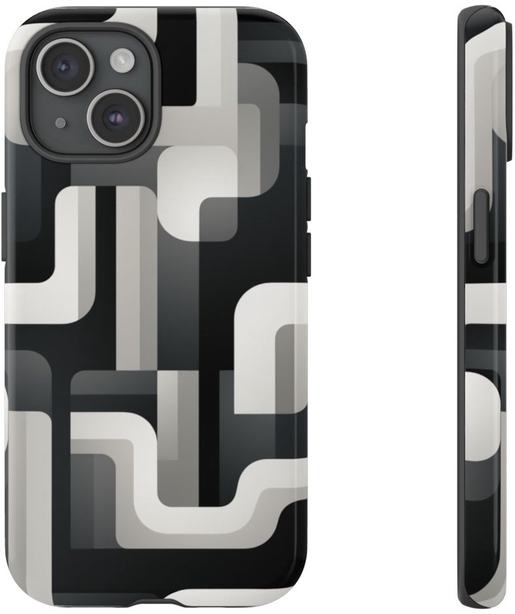 Stoer Zwart-Wit Geometrisch Patroon – Telefoonhoesje Geschikt voor iPhone 15