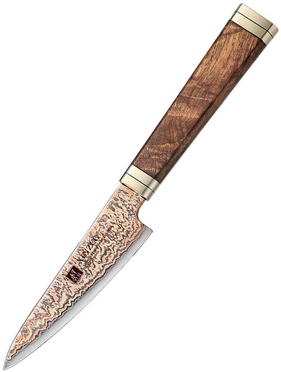 Xinzuo - Professioneel Schilmes van Koper Damascus staal - 52 lagen rondom harde 12Cr18MoV kern - Handvat van Padauk Burl hout - X08C Retro Series