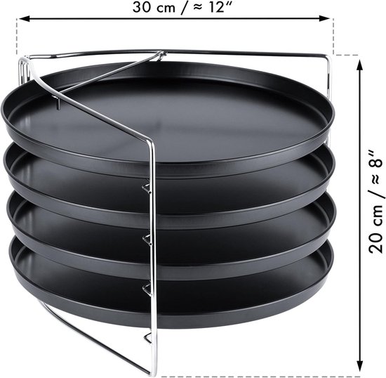5-delige pizza bakset met vergrendelbare standaard en 4 pizzaplaten van 28 cm voor oven — afbeelding 5