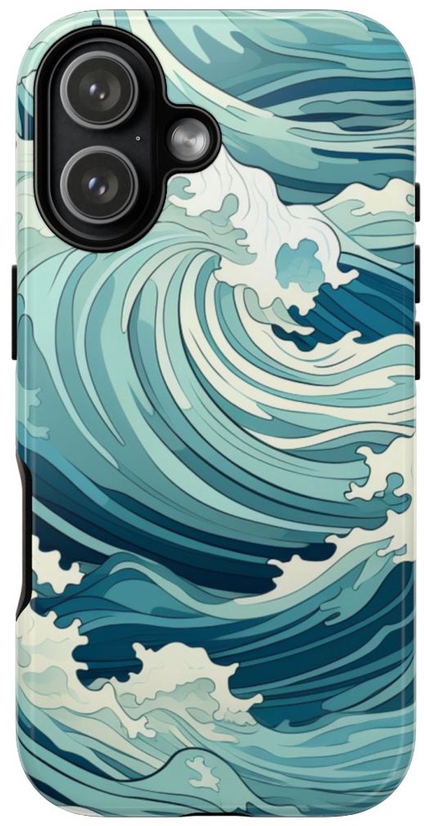 Ocean Wave Patroon – Glanzend Stevig Telefoonhoesje Geschikt voor iPhone 17