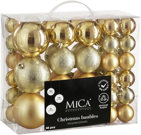 Plastic 94 delige kerstboomversiering kunststof kerstballen set goud