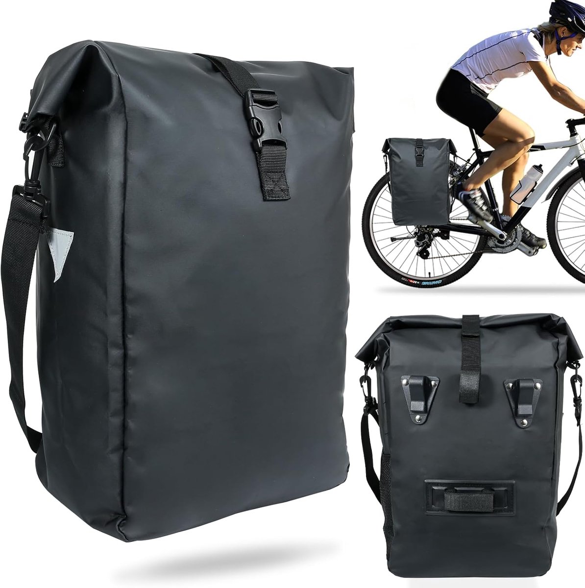 Solacis Fietstas enkel - Enkele fietstas waterdicht - Fietstas achter - Bagagedrager - Fietsaccessoires - Fietsen - School - Werk - Boodschappen - Must have!