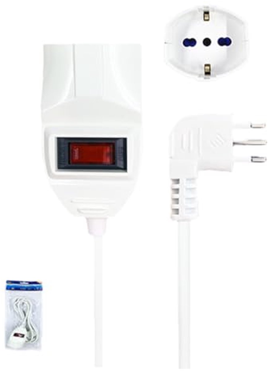 Verlengsnoer met schakelaar 10A en multi-standaard socket - 3 meter wit
