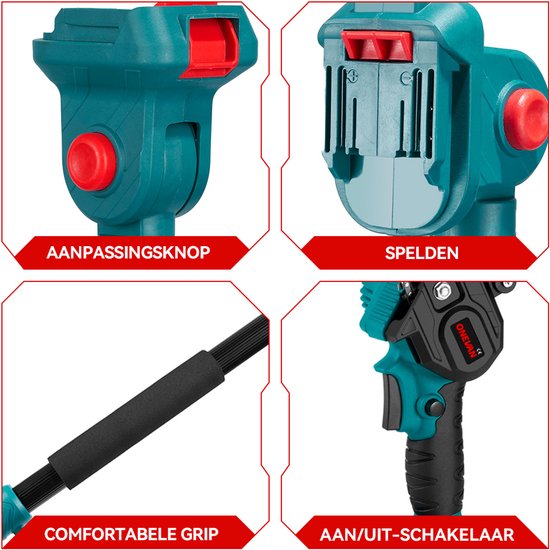 ONEVAN Accu Hoogsnoeier - Snoeischaar Telescopische steel - Borstelloze kettingzaag - snoeizaag voor hoge takken - Met 2 Accus - voor boomtakken, houtzagen — afbeelding 4