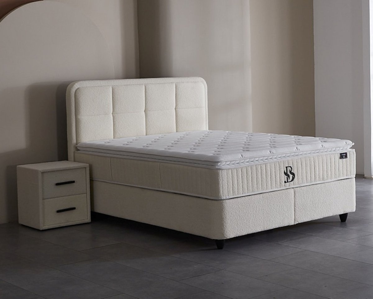 BSS Bedding Siabedd - Complete Boxspring - Boxspring 180x200 - Boxspring met Opbergruimte - Bedden - Slaapkamerbed - 1 x Matras met Topper - 2 x Bedbox - 1 x Hoofdbord - Vlekbestendige & Gemakkelijk te Reinigen Stof