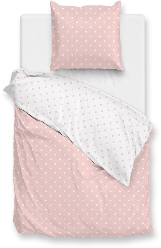 Zohome Dekbedovertrek Punta Di Cotone - Roze - Eenpersoons - Dekbedhoes van 100% Katoen - Punten - 140x220 + 1 sloop 60/70 cm