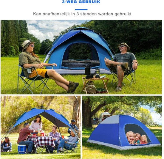 Automatische Pop-Up Kampeertent – 2/3/4/6 Persoons Waterdichte Draagtbare Koepeltent – Anti-UV Strandtent En Snelle Opzet Tent Voor Camping, Vissen En Outdoor Activiteiten — afbeelding 2