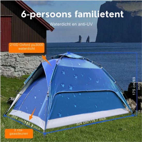 Automatische Pop-Up Kampeertent – 2/3/4/6 Persoons Waterdichte Draagtbare Koepeltent – Anti-UV Strandtent En Snelle Opzet Tent Voor Camping, Vissen En Outdoor Activiteiten — afbeelding 4
