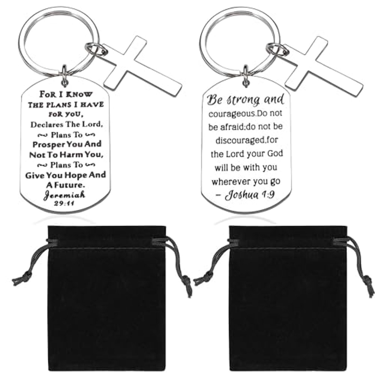 Christelijke Sleutelhanger met Kruis en Inspirerende Bijbelvers - 2 Stuks, Religieuze Sieraden voor Verjaardag, Afstuderen en Feestdagen