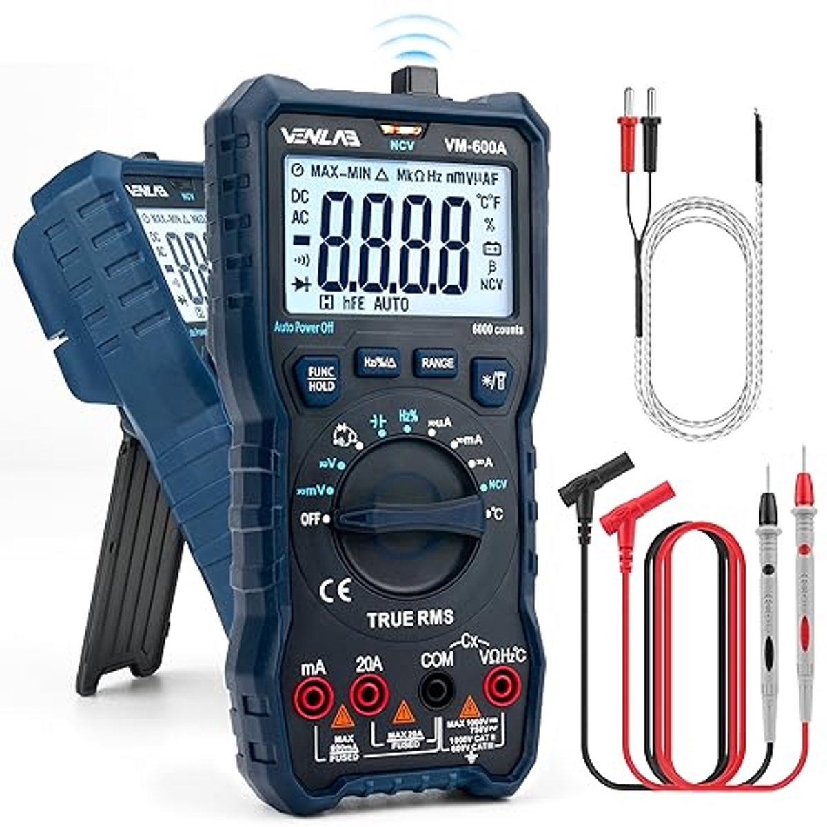 Digitale Multimeter TRMS 6000 Tellingen - Voltmeter voor Spanningen AC/DC, Stroom, Weerstand, Diodes, Continuïteit, Capaciteit en Temperatuurmeting