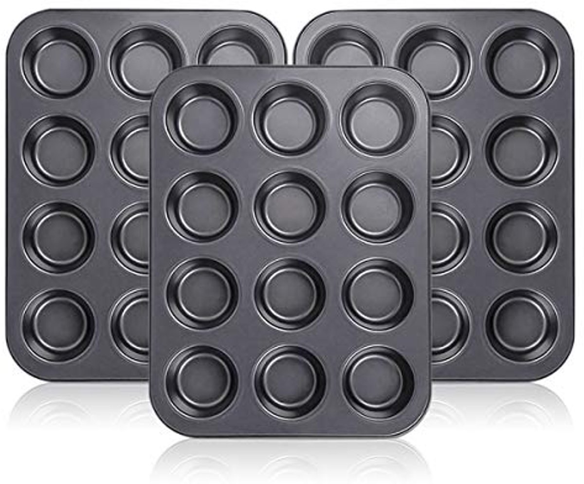 Muffin & Cupcake Pannen met 12 Kopjes - Set van 3 Antiaanbak Bakvormen