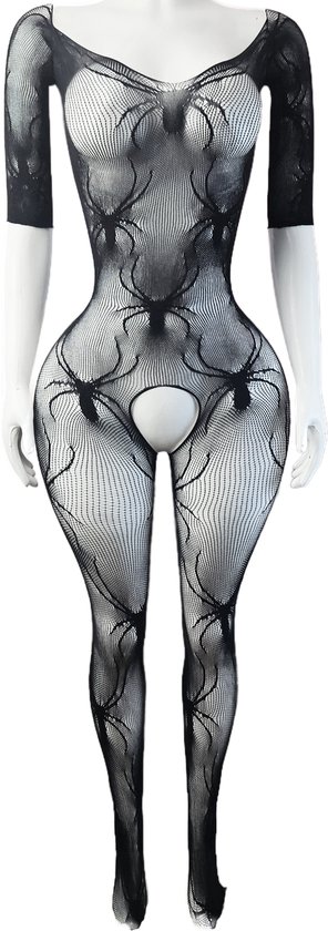 BamBella ® - Combinaison culotte - Taille unique - Body - Femme - Taille unique - Combinaison érotique lingerie dentelle araignée noire halloween