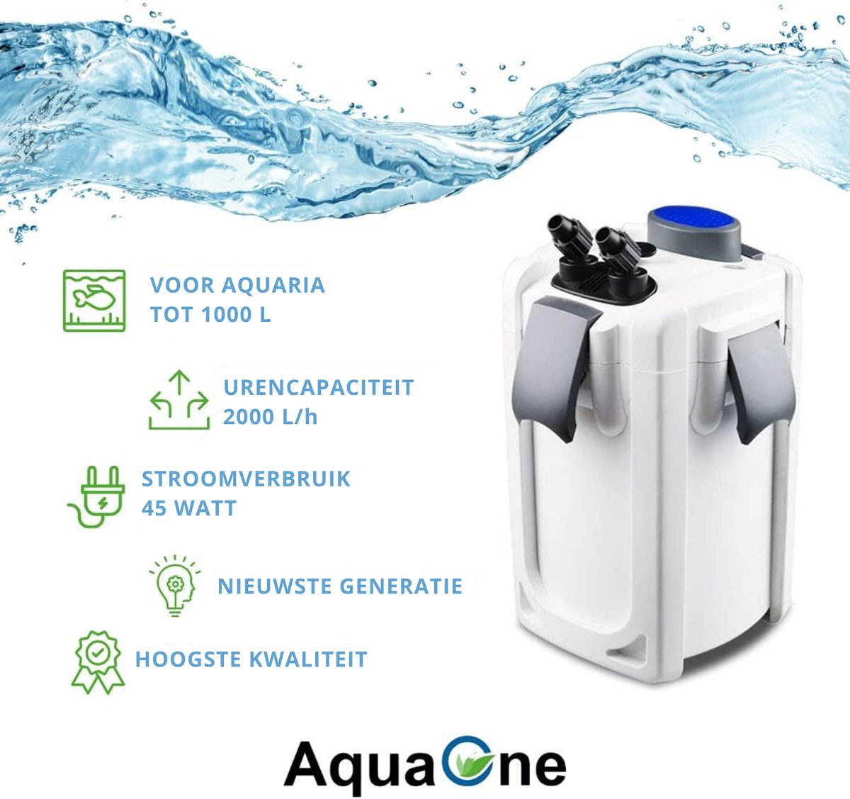 AquaOne Aquarium buitenfilter HW-704A l/u I Hoogwaardige filter voor aquaria tot 1000 liter I Pomp met filtermedia voor zoetwater thumbnail 5