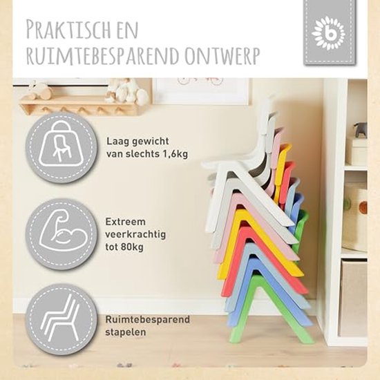 Stapelbare Kinderstoel tot 80 kg - Ergonomisch en Weerbestendig voor Binnen en Buiten — afbeelding 5
