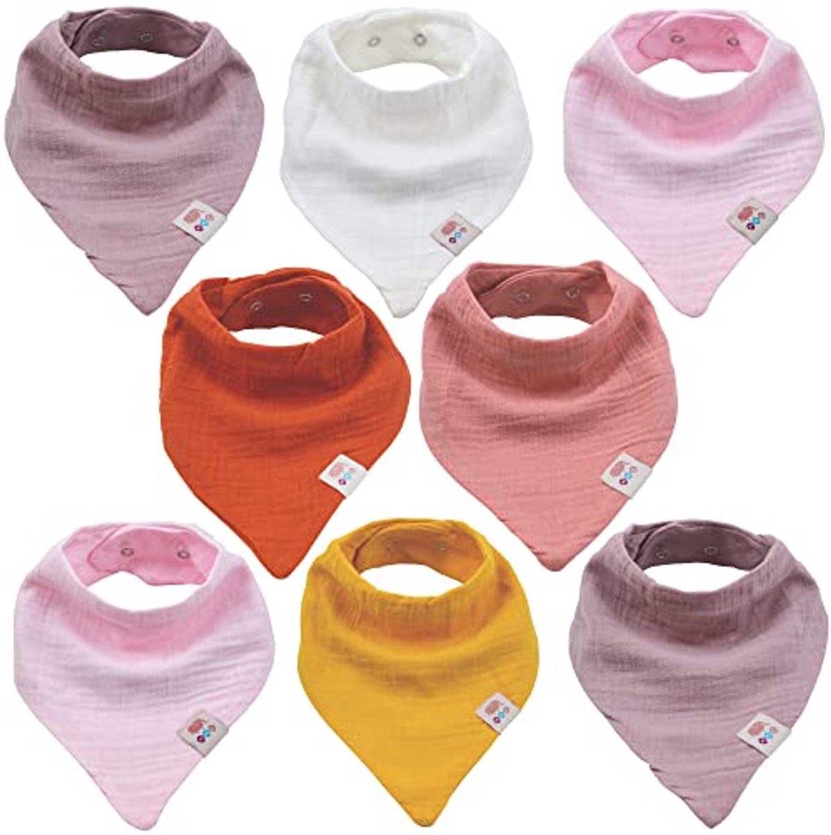 Image of 8 Stuks Mousseline Driehoekige Halsdoek Unisex voor Baby's - Katoenen Slabbetjes met Verstelbare Drukknopen