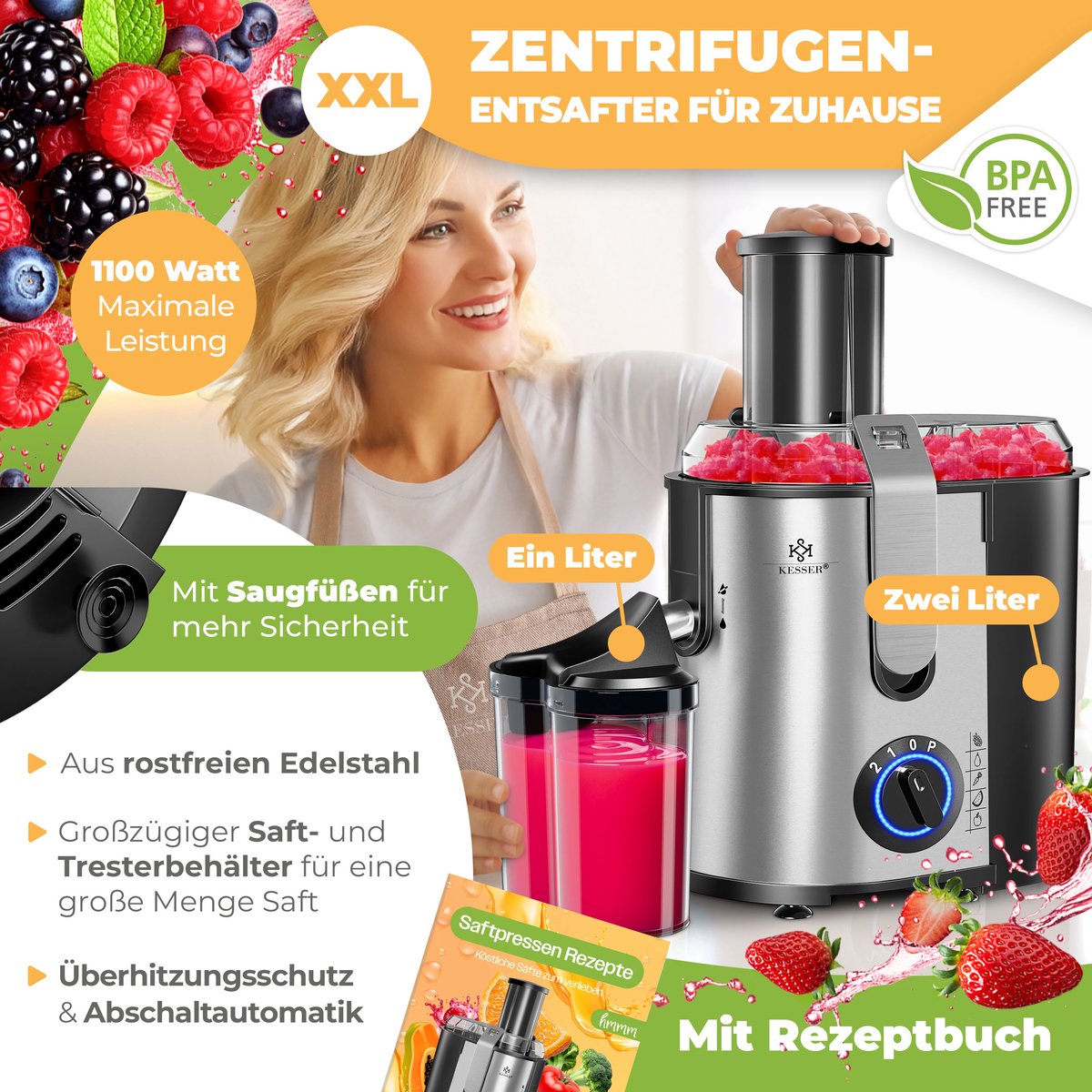 KESSER Slowjuicer - 1100W Sapcentrifuge thumbnail 3
