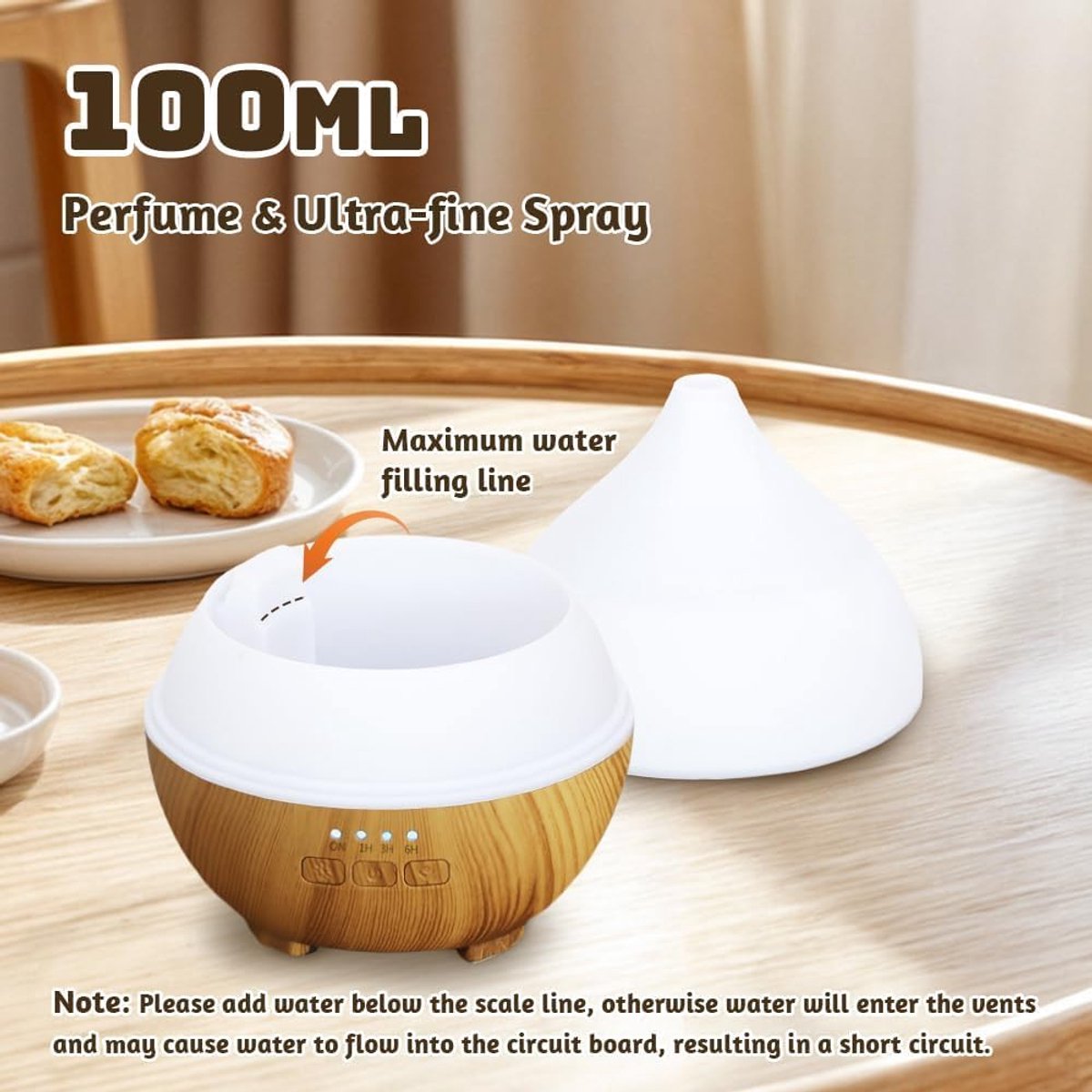 Aromadiffuser, 100 ml, ultrasone luchtbevochtiger, aromatherapie, oliediffuser, diffuser voor etherische oliën met 7-kleurig ledlicht en automatische uitschakelfunctie — cadeau in Wonen & Interieur - foto 3