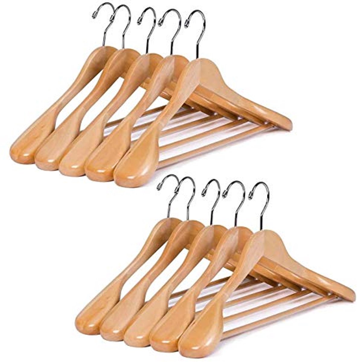 Houten Kleerhanger Set van 10 met Antislip en Brede Schoudersteun