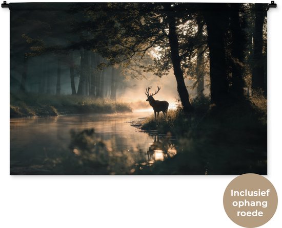 Wandkleed 150x100 cm - Wanddoek Hert - Bosbeek - Mystiek - Wandtapijt - Wandkleden