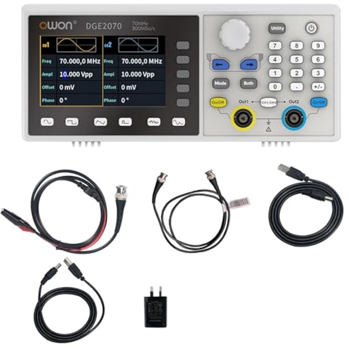 Draagbare Golfvormgenerator met Dual Channels en 3.6 inch LCD-scherm - Frequentie-uitgang tot 70 MHz en 300 MSa/s Sample Rate