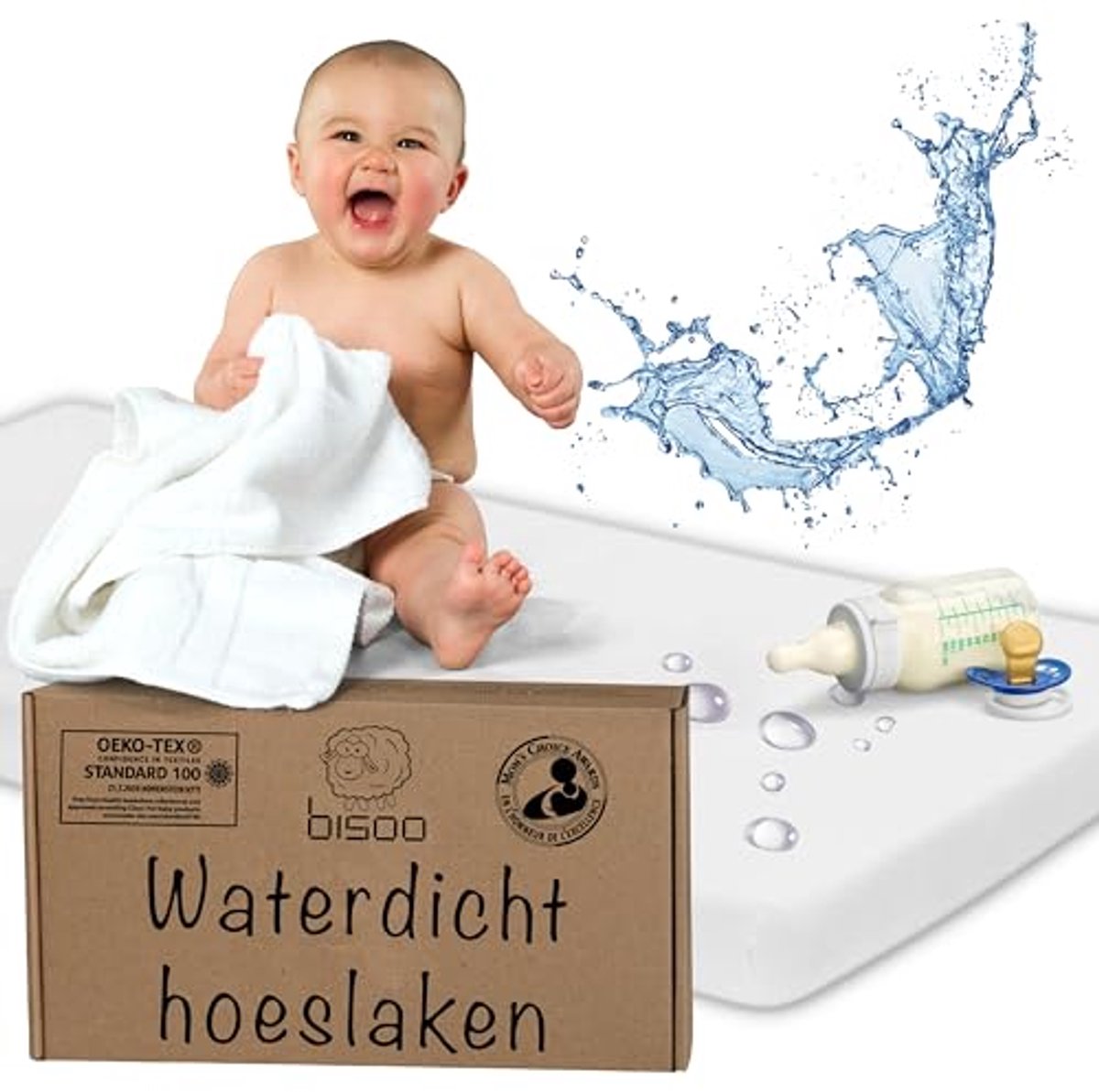 Image of 50x90 cm Hoeslaken en Matrasbeschermer – Waterdicht en Ademend – 2-in-1 Oplossing voor Kinderen – 100% Jersey OEKO-TEX (90x50 Wit)