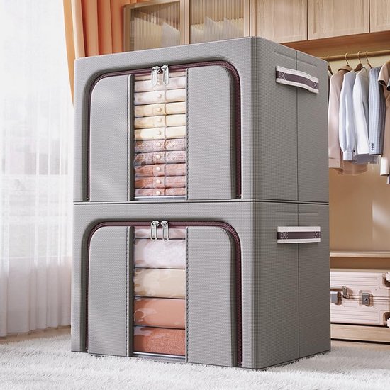 kast organisatoren en opslag, opvouwbare Oxford doek stalen frame doos, transparant venster en handvat, waterdicht, geschikt voor grote capaciteit kleding, beddengoed, dekens, 66L 2-delige set (blauw