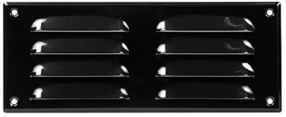 Ventilatierooster 260x105mm met Insectenhor - Metalen Toevoer- en Afvoerrooster - Zwart Staal