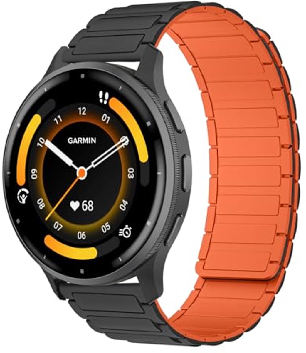 22 mm siliconen armband voor Garmin Venu, Vivoactive en Forerunner series - zwart-oranje