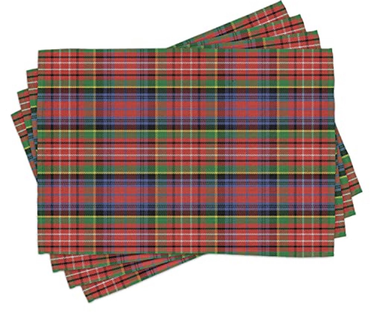 Wasbare Stoffen Placemat Set van 4 voor Eettafel – Veelkleurige Caledonia Scottish Style
