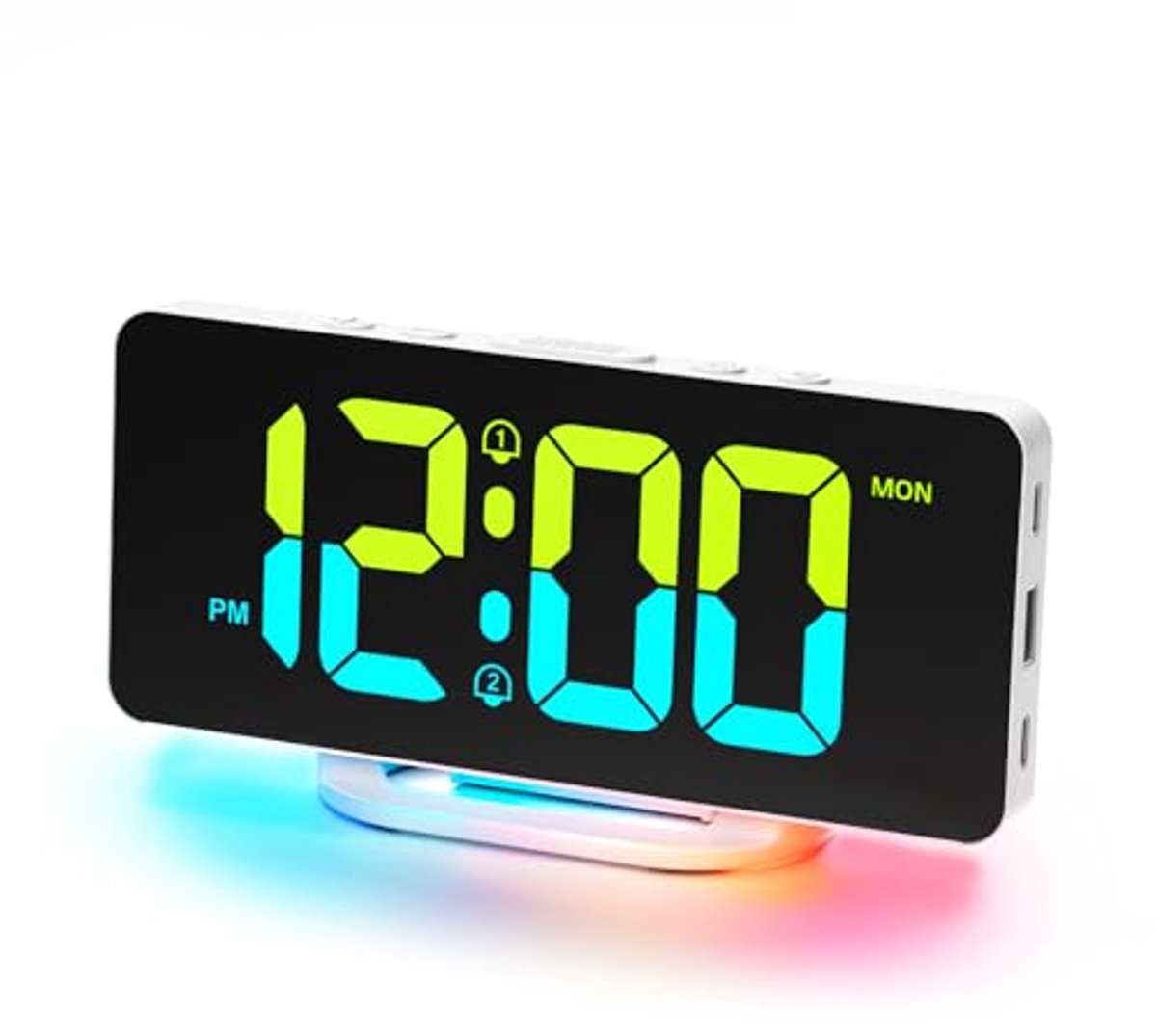Digitale Wekker met RGB Display en Oplaadpoorten - Wekker met 2 Alarmen en 3 Alarmschema's voor Kinderen en Tieners